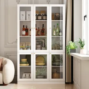 Tall Bookshelf with 6 Glass Doors and Gold Conical Handles