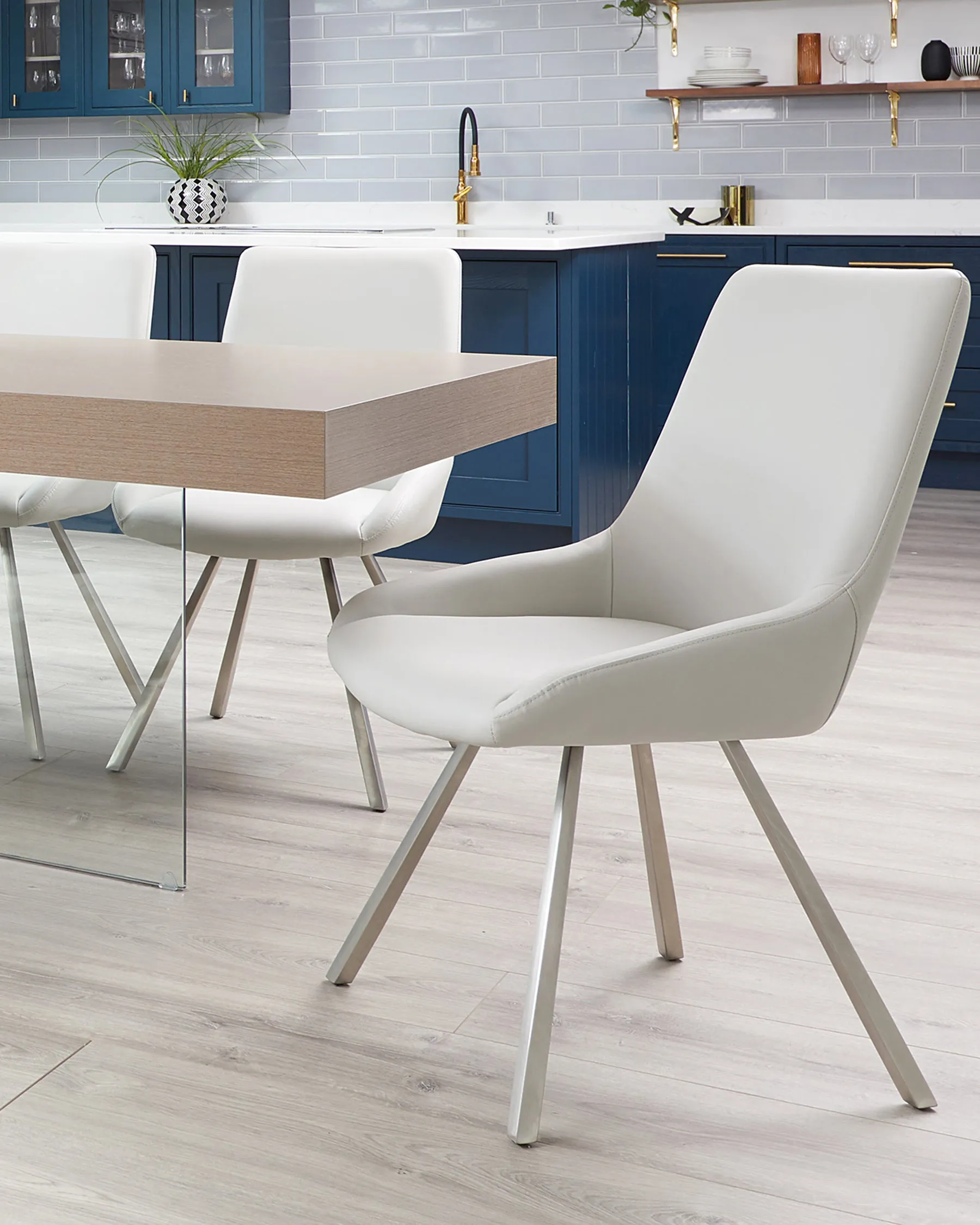 Theo Light Grey Faux Leather Dining Chair (Sold in pairs)
