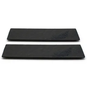 TIKUSAN Serving Platters, Sushi Plate Set of 2, Rectangle Plates Made in Japan, Ceramic Plates for Dinner Party Restaurant for Appetizer, Meat, Dessert(Black)
