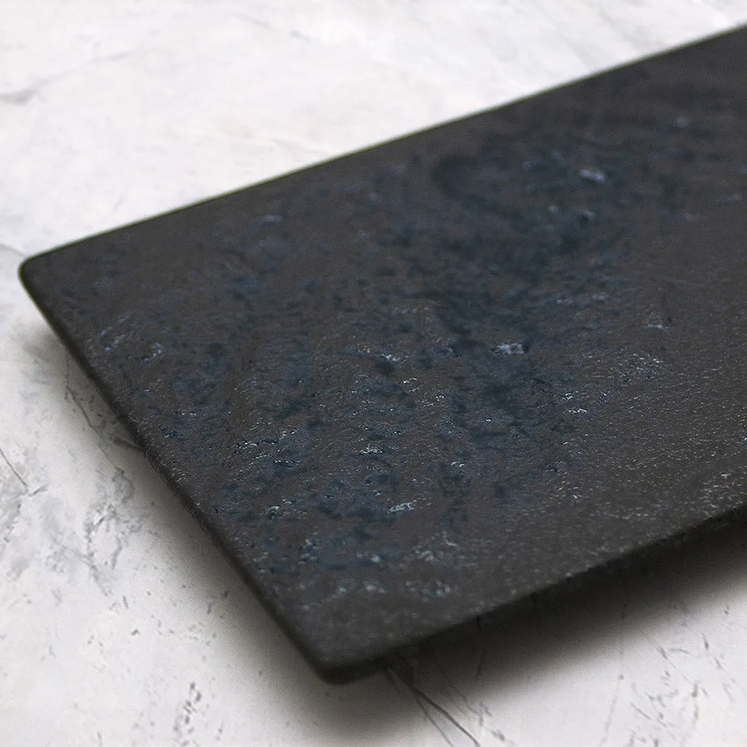 TIKUSAN Serving Platters, Sushi Plate Set of 2, Rectangle Plates Made in Japan, Ceramic Plates for Dinner Party Restaurant for Appetizer, Meat, Dessert(Black)