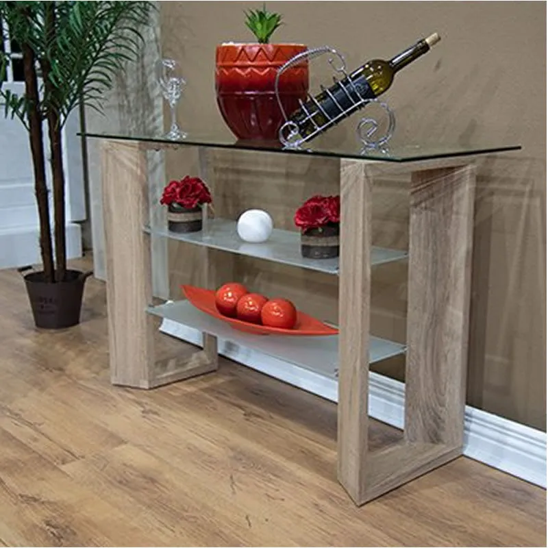 Transparent Glass Console Accent Table With Wooden Legs Dt-568-1