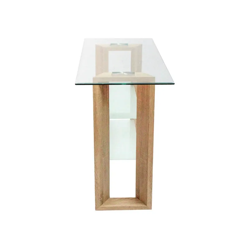 Transparent Glass Console Accent Table With Wooden Legs Dt-568-1