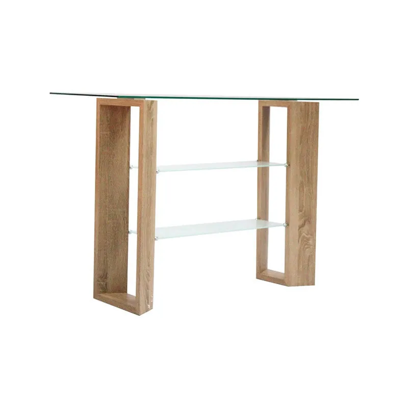 Transparent Glass Console Accent Table With Wooden Legs Dt-568-1