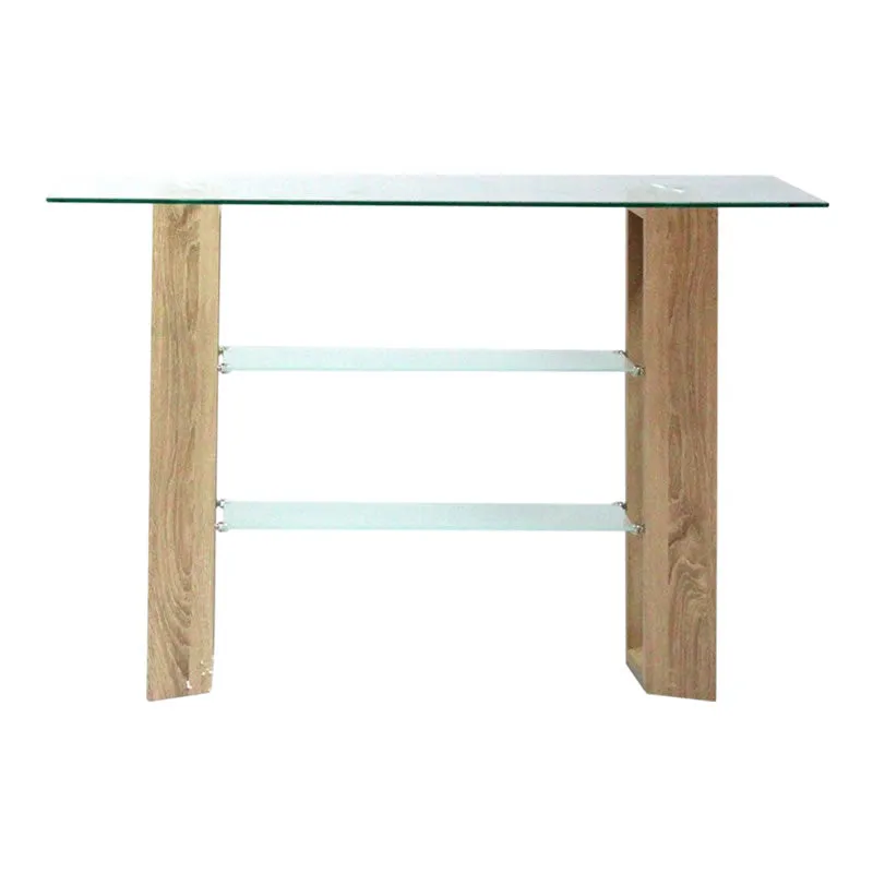 Transparent Glass Console Accent Table With Wooden Legs Dt-568-1