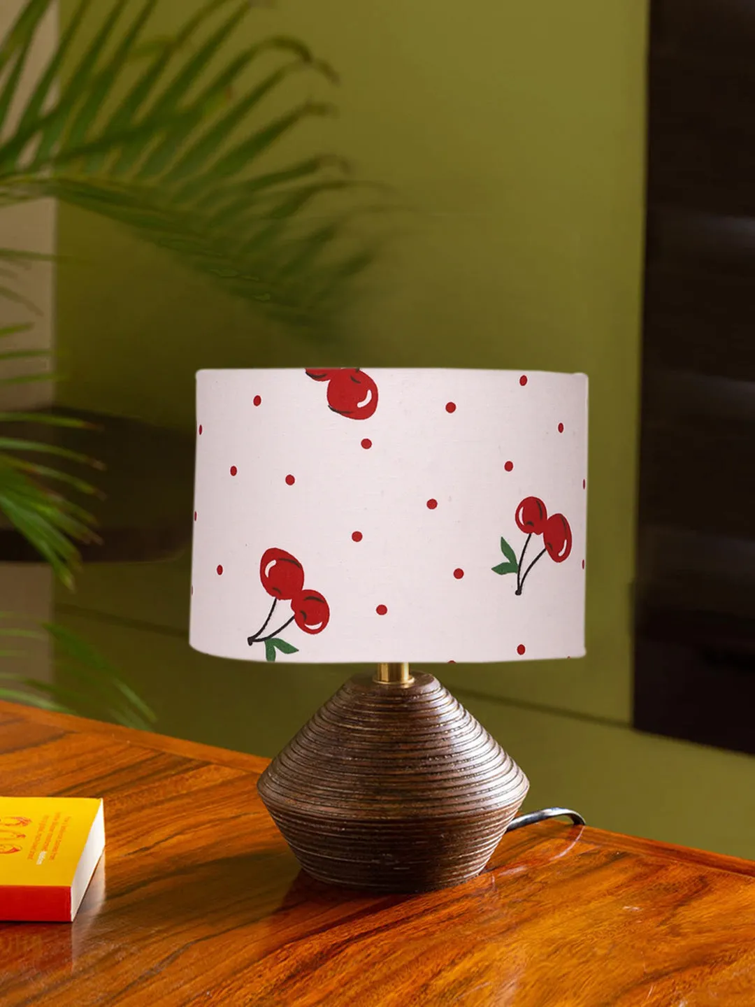 Trendy Cotton Table Lamp with Wood Natural Base | 7 x 12 inches