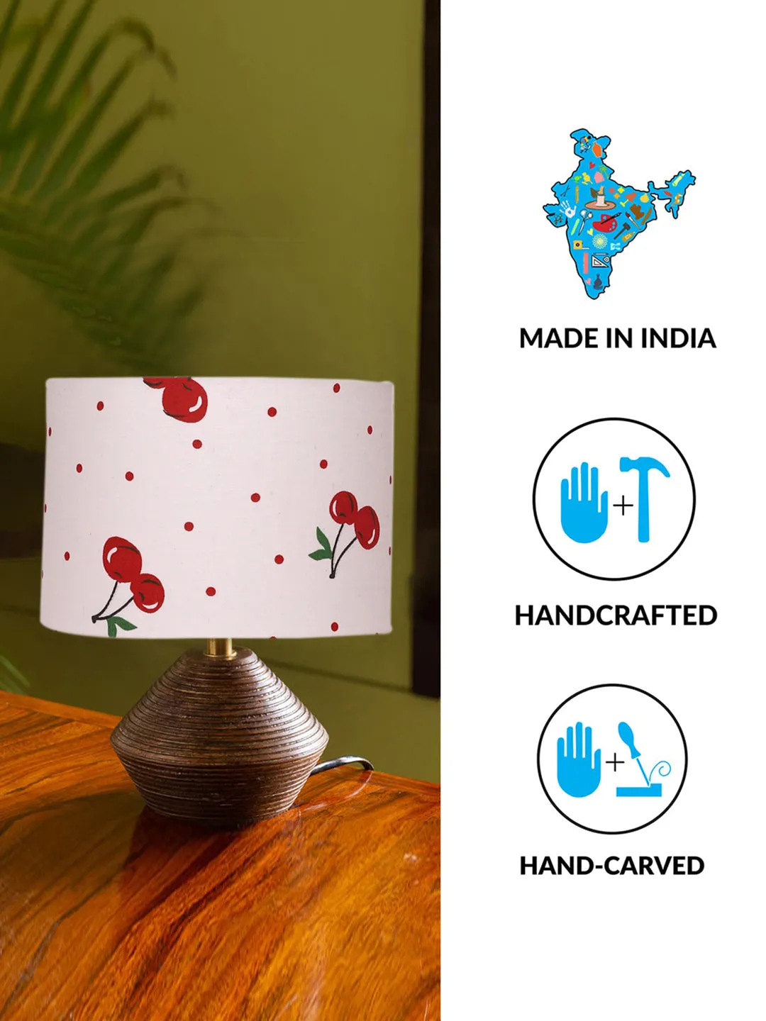 Trendy Cotton Table Lamp with Wood Natural Base | 7 x 12 inches