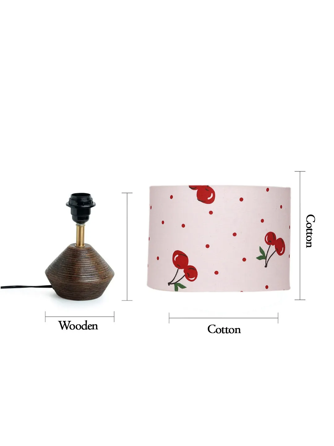 Trendy Cotton Table Lamp with Wood Natural Base | 7 x 12 inches