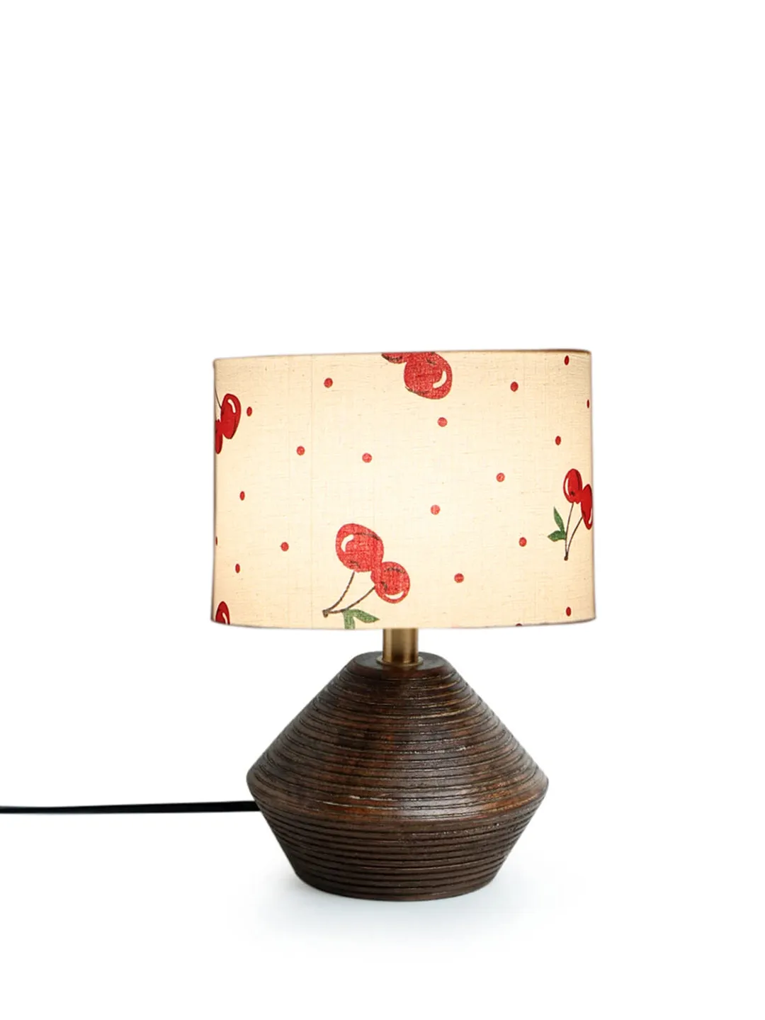 Trendy Cotton Table Lamp with Wood Natural Base | 7 x 12 inches