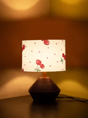 Trendy Cotton Table Lamp with Wood Natural Base | 7 x 12 inches