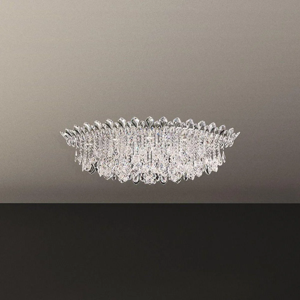 Trilliane Strands 45 in. Stainless Steel Flush Mount with Clear Heritage Crystals