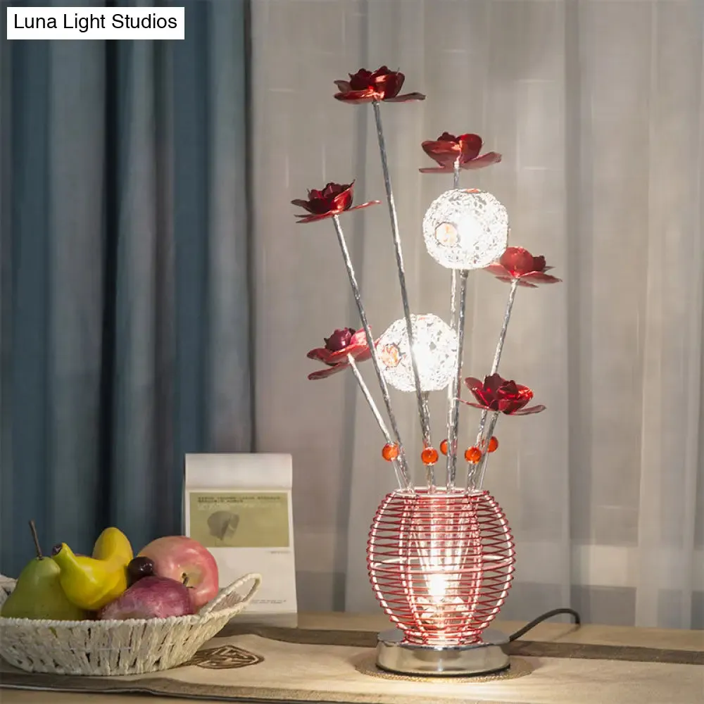 Tseen Kee - Pink/Red LED Rose Table Light: Aluminum Spherical Nightstand Lamp
