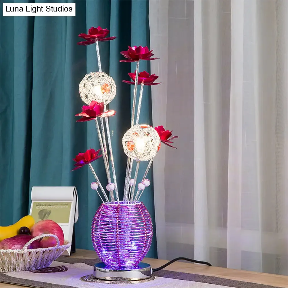 Tseen Kee - Pink/Red LED Rose Table Light: Aluminum Spherical Nightstand Lamp