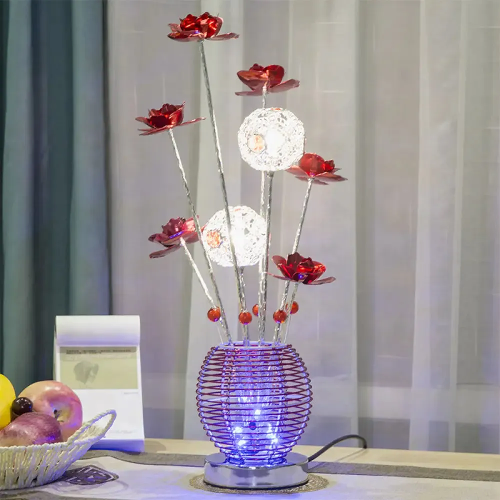 Tseen Kee - Pink/Red LED Rose Table Light: Aluminum Spherical Nightstand Lamp