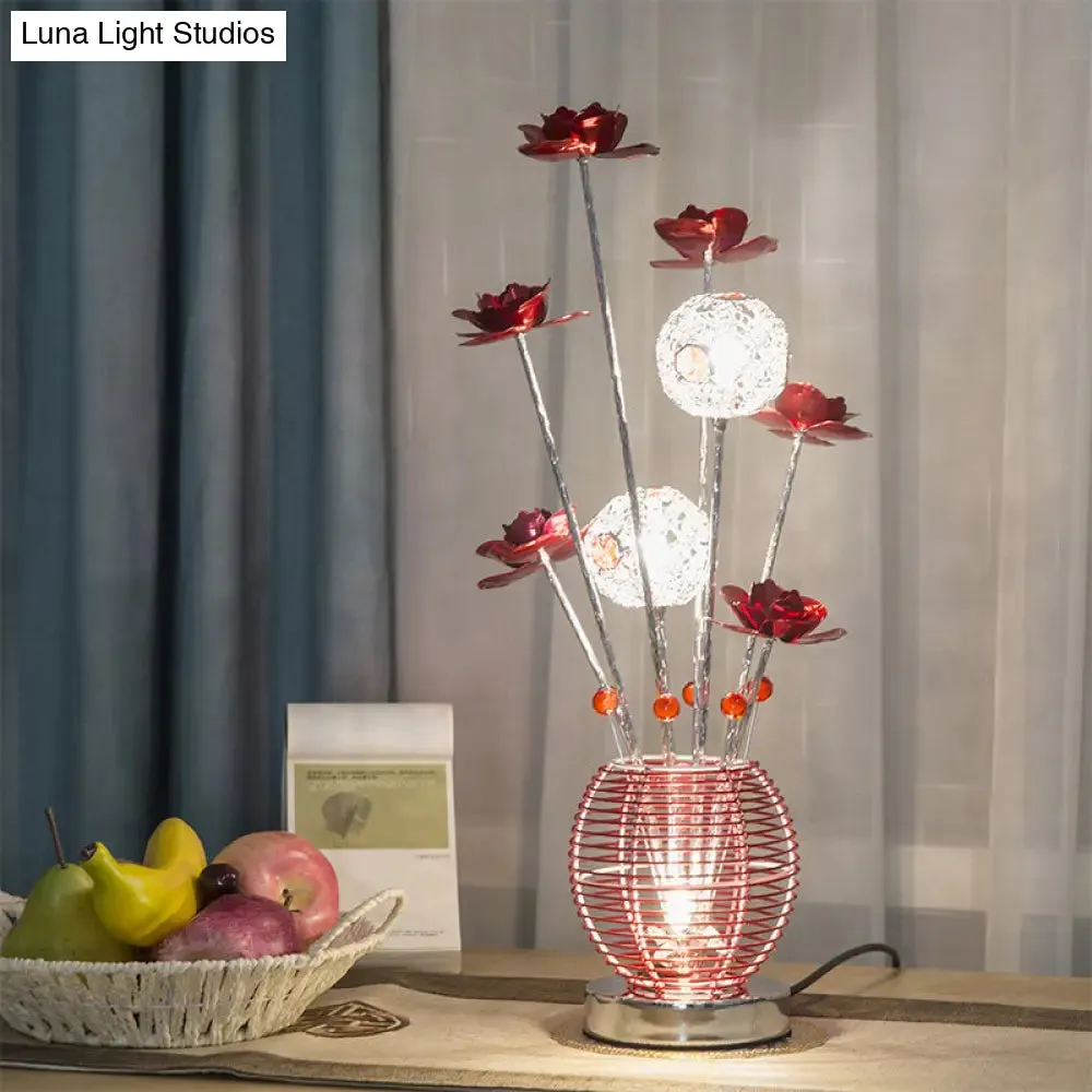 Tseen Kee - Pink/Red LED Rose Table Light: Aluminum Spherical Nightstand Lamp