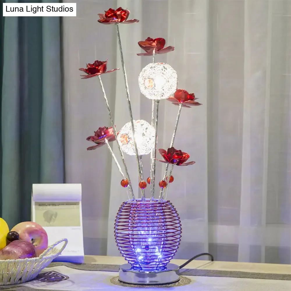 Tseen Kee - Pink/Red LED Rose Table Light: Aluminum Spherical Nightstand Lamp