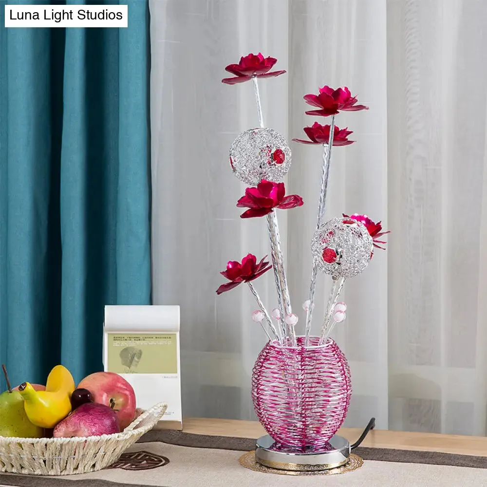 Tseen Kee - Pink/Red LED Rose Table Light: Aluminum Spherical Nightstand Lamp