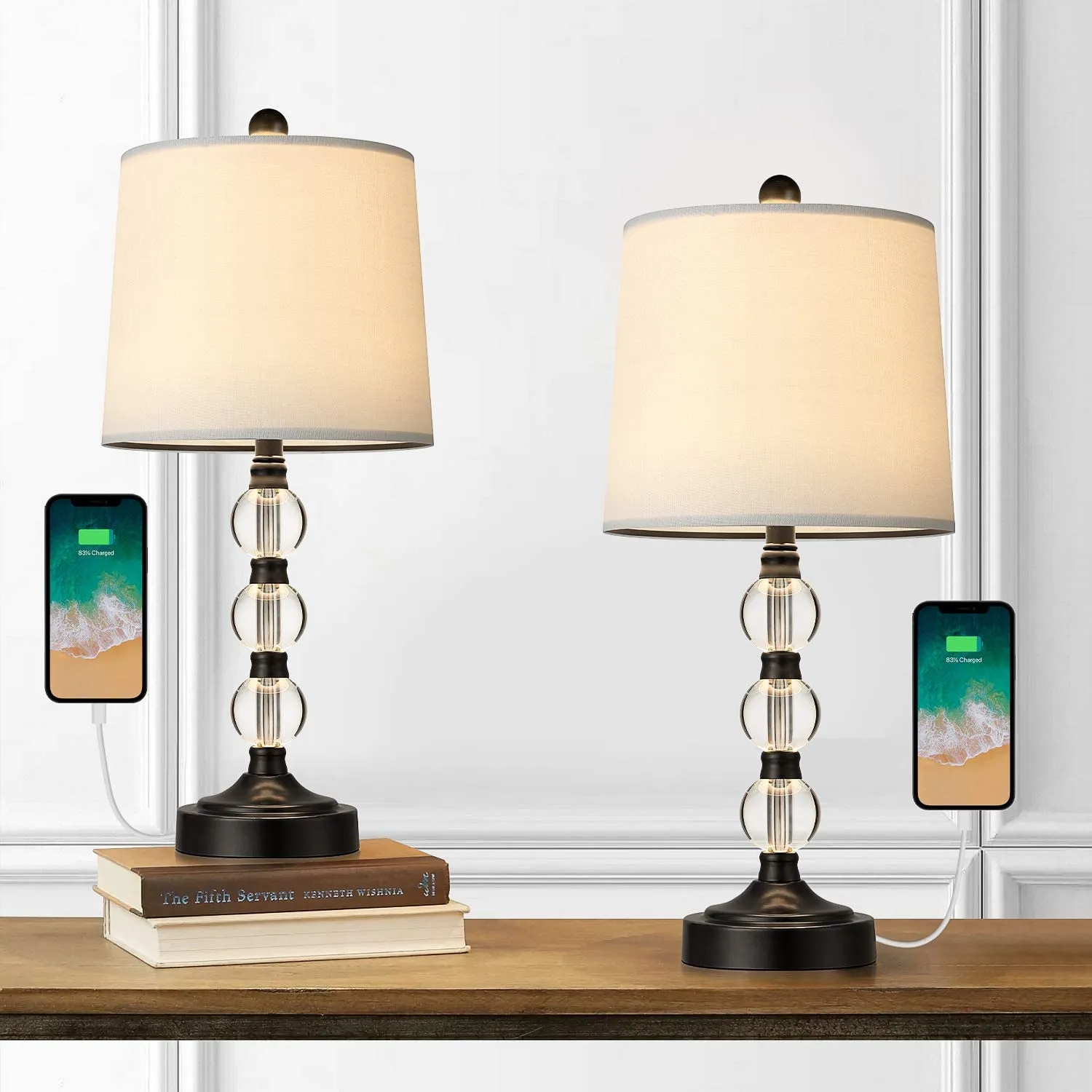 USB Table Lamps Set of 2 Accent Antique Brass
