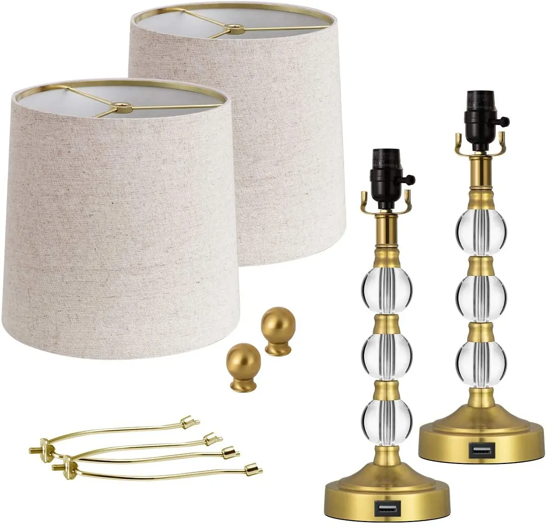 USB Table Lamps Set of 2 Accent Antique Brass