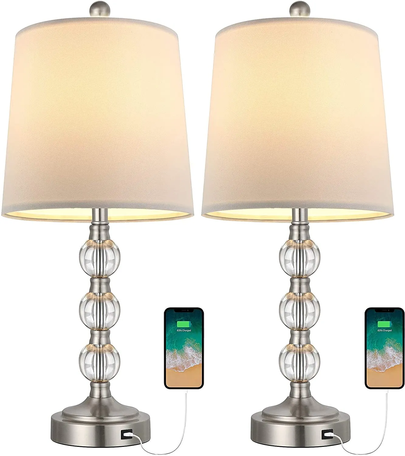 USB Table Lamps Set of 2 Accent Antique Brass