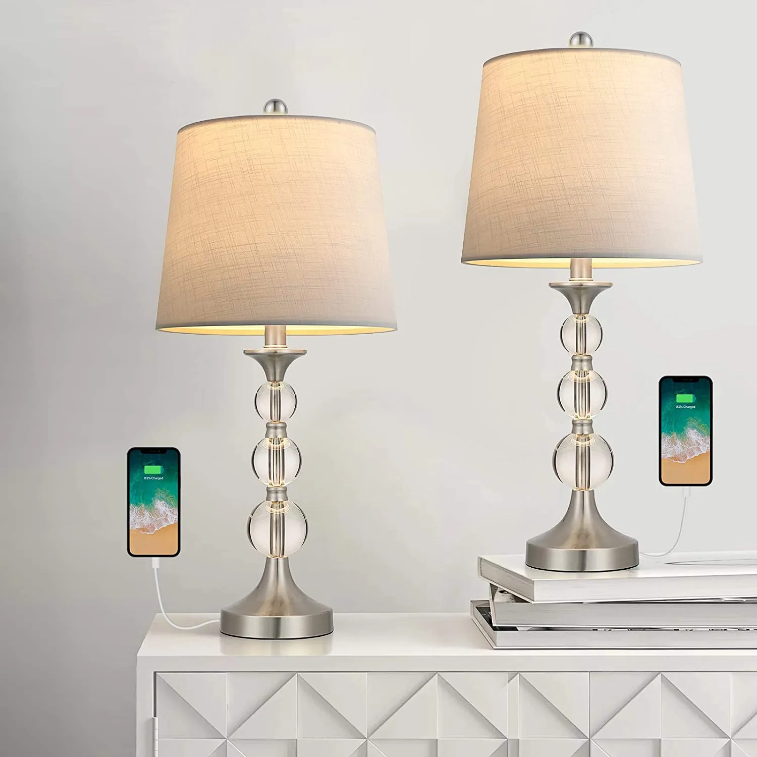 USB Table Lamps Set of 2 Accent Antique Brass