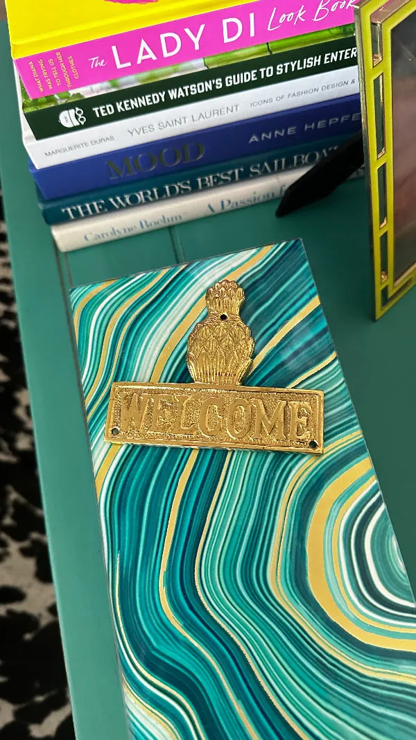 Vintage Brass Welcome Sign with Pineapple