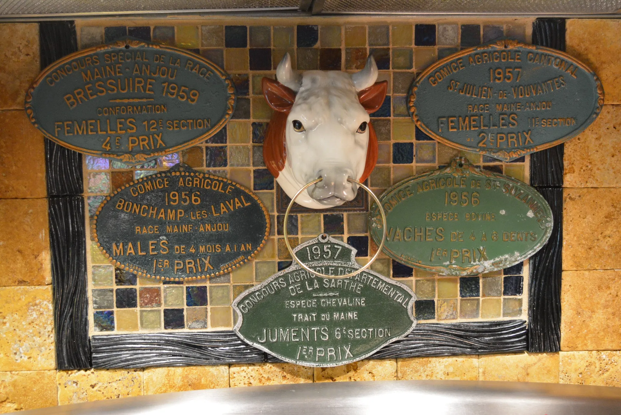 Vintage Equestrian GREEN French Country Juments Trait du Maine Horse 1 PRIX Award Plaque 1957