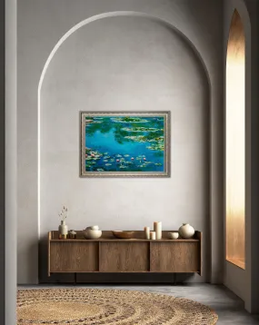 Water Lillies - Painted by Claude Monet - Circa. 1899. Premium Gold & Silver Patinated Frame. Ready to Hang! Stunning Designer Statement! Available in 3 Sizes - Small - Medium & Large.