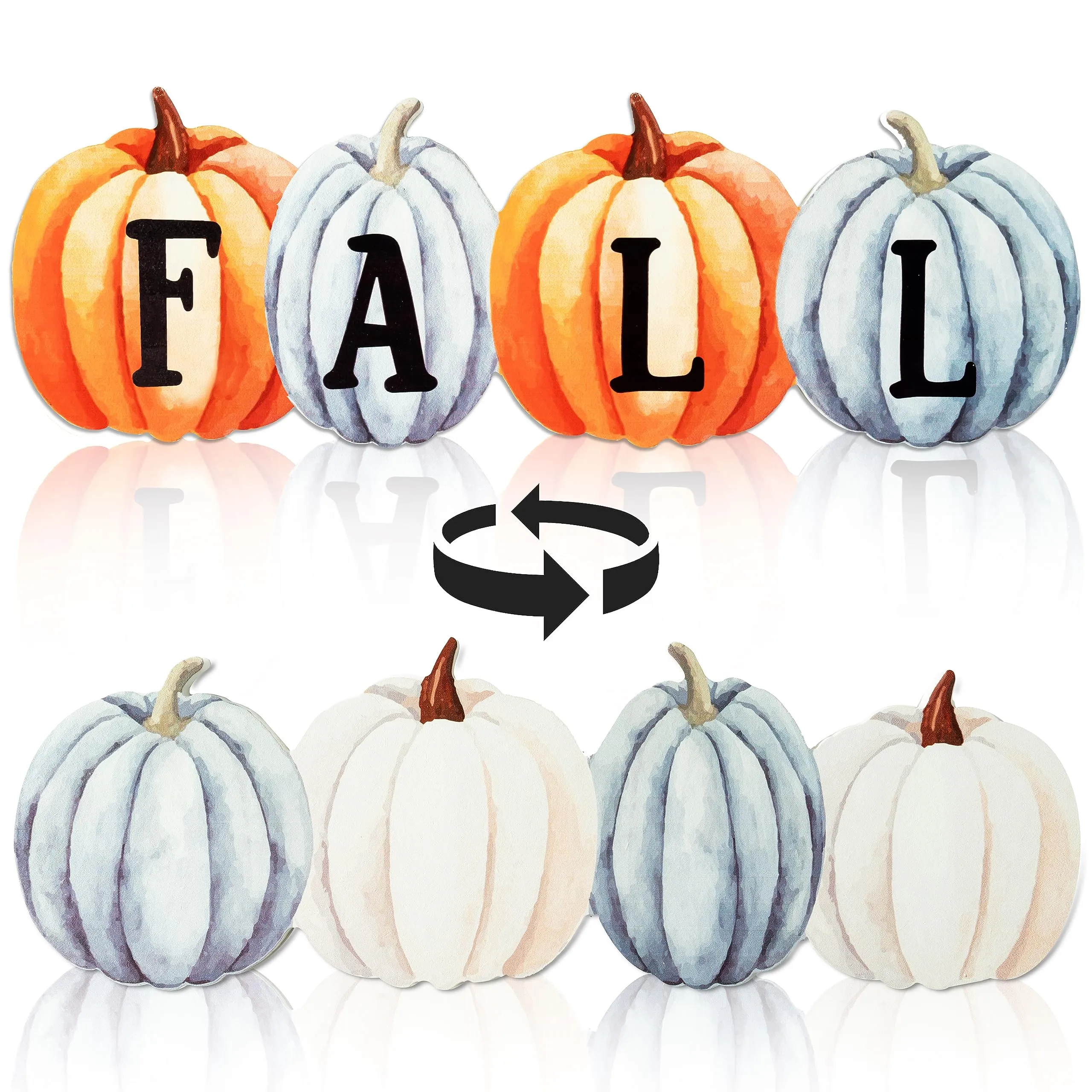 WATINC Fall Pumpkin Wood Centerpiece Table Decor, Autumn Thanksgiving Tiered Tray Decorations, Halloween Pumpkin Block Set, Rustic Party Wooden Sign Tabletop Décor for Home Kitchen (Double Printed)