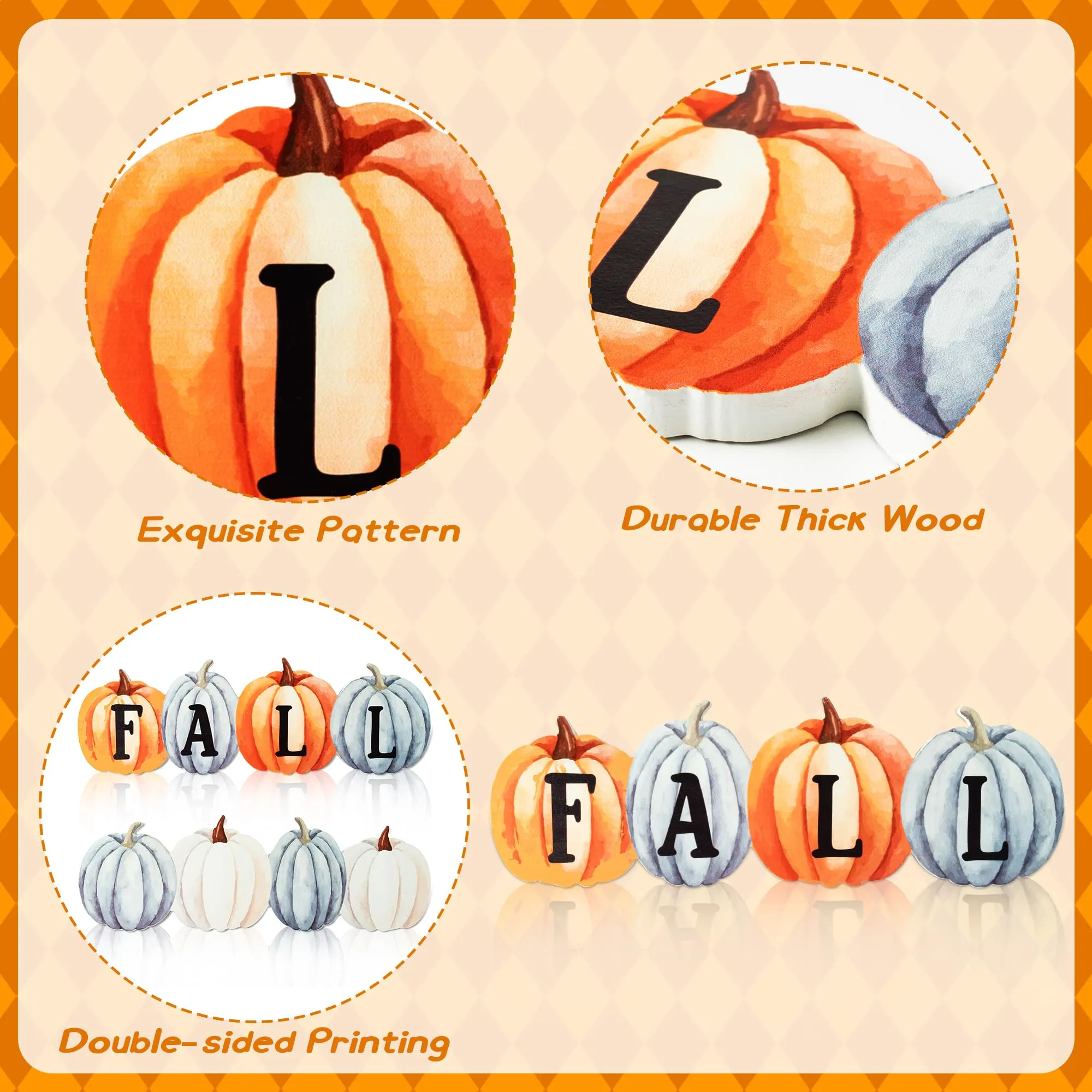 WATINC Fall Pumpkin Wood Centerpiece Table Decor, Autumn Thanksgiving Tiered Tray Decorations, Halloween Pumpkin Block Set, Rustic Party Wooden Sign Tabletop Décor for Home Kitchen (Double Printed)