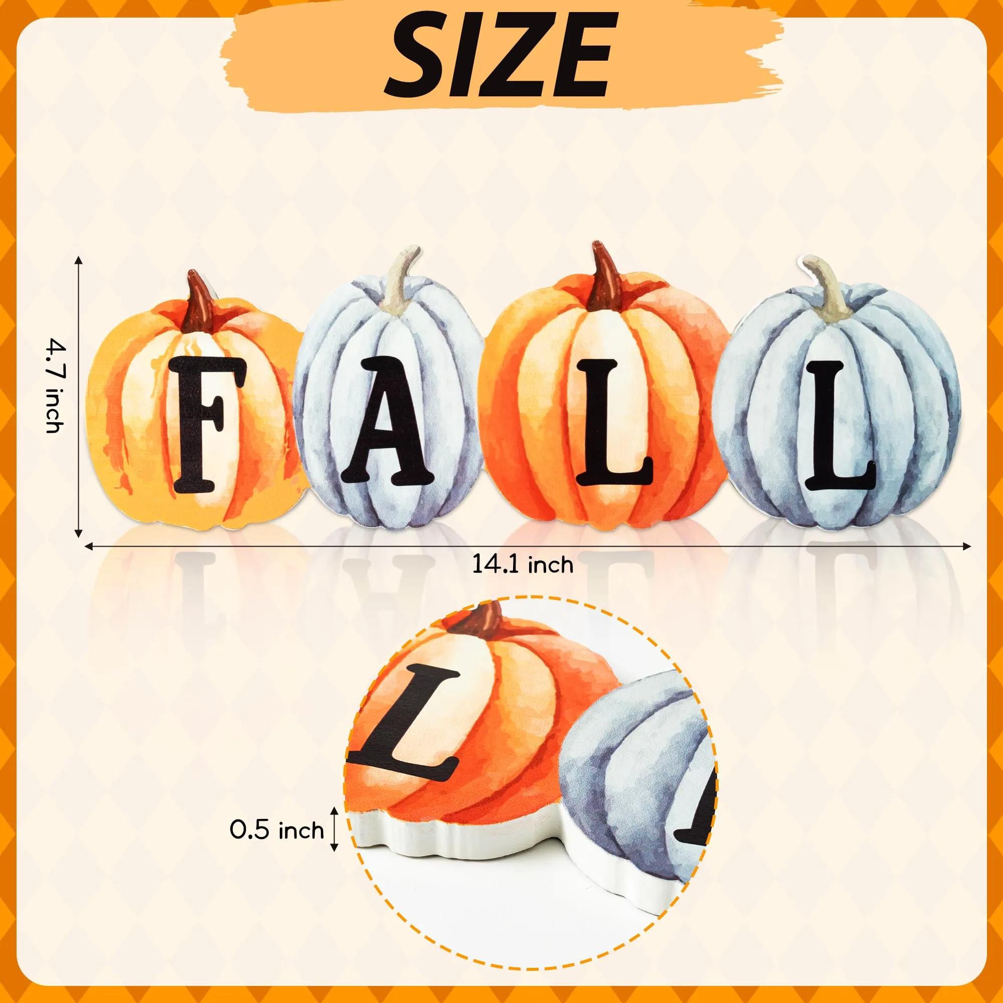 WATINC Fall Pumpkin Wood Centerpiece Table Decor, Autumn Thanksgiving Tiered Tray Decorations, Halloween Pumpkin Block Set, Rustic Party Wooden Sign Tabletop Décor for Home Kitchen (Double Printed)