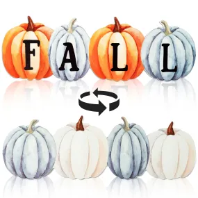 WATINC Fall Pumpkin Wood Centerpiece Table Decor, Autumn Thanksgiving Tiered Tray Decorations, Halloween Pumpkin Block Set, Rustic Party Wooden Sign Tabletop Décor for Home Kitchen (Double Printed)