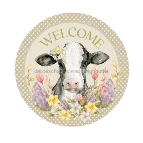 Welcome Sign, Cow Sign, DECOE-4060, 10" Metal Round