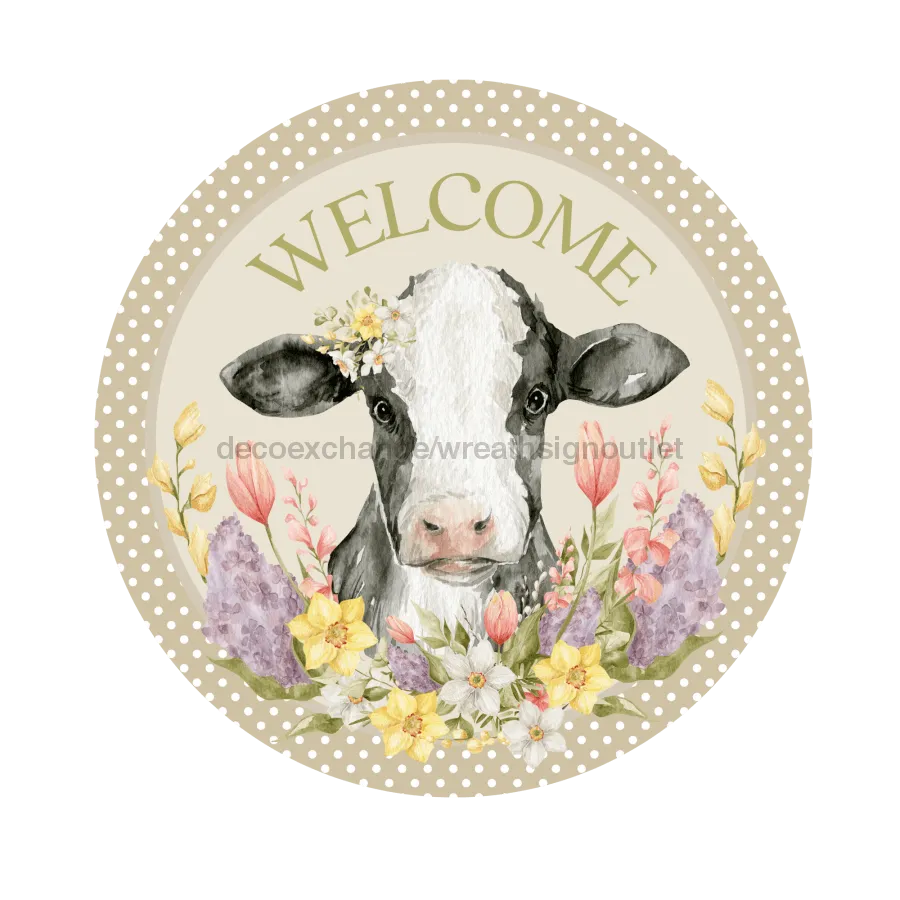 Welcome Sign, Cow Sign, DECOE-4060, 10" Metal Round