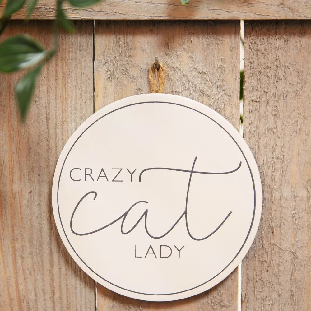 White Hanging Cat Plaque Crazy Cat Lady