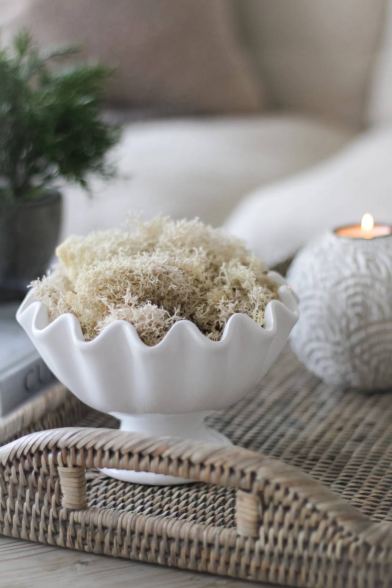 White Ruffled Ceramic Bowl