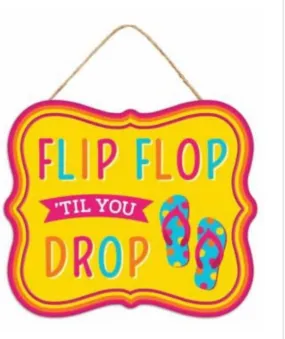 Yellow, Flip flop summer embossed metal sign