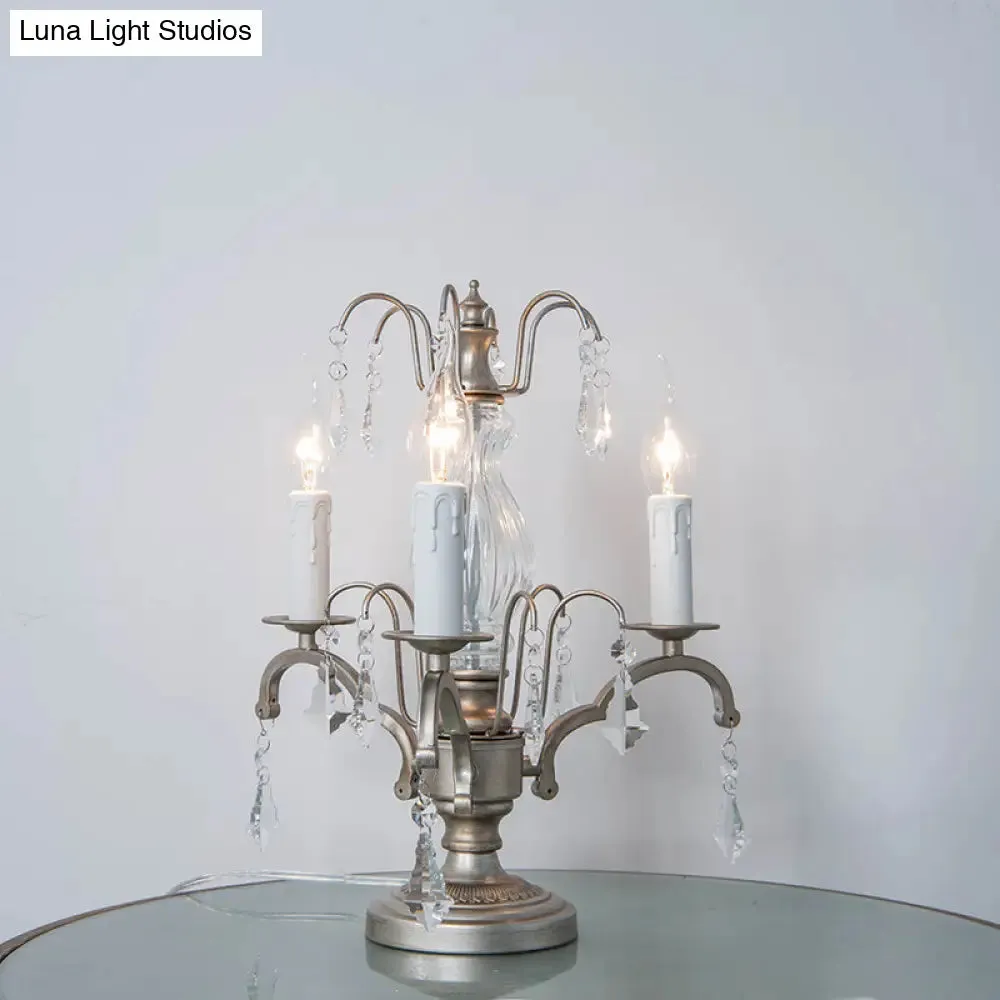 Zoey - Silver Night Light Candle Rustic Style Lamp with Crystal Droplet