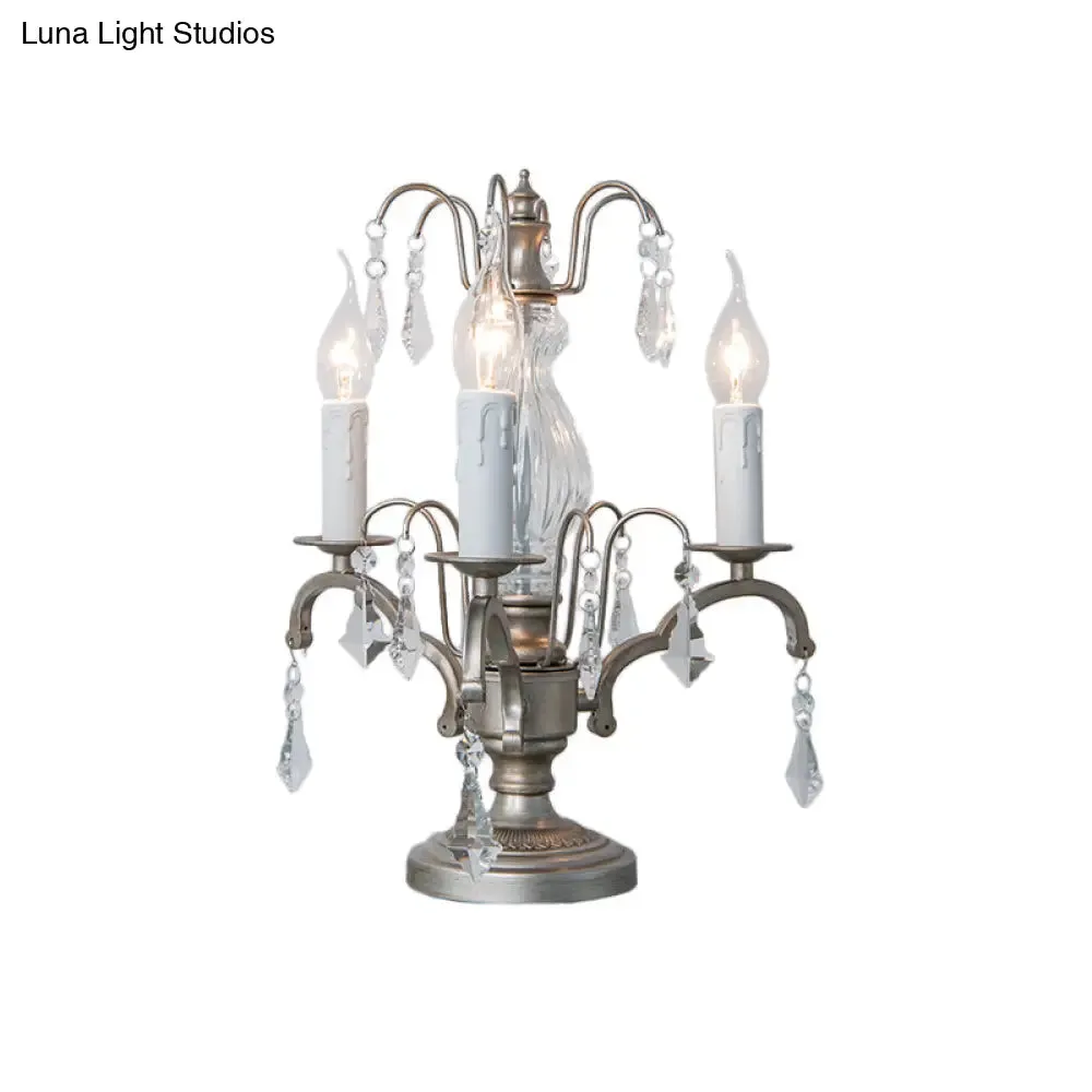 Zoey - Silver Night Light Candle Rustic Style Lamp with Crystal Droplet