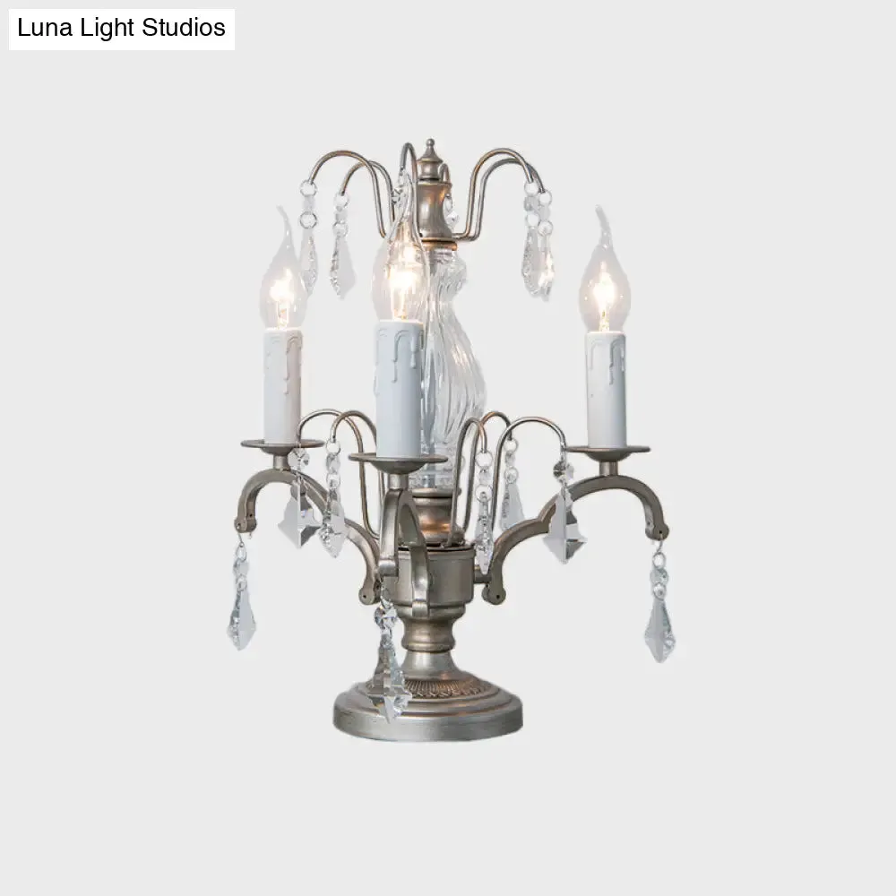 Zoey - Silver Night Light Candle Rustic Style Lamp with Crystal Droplet