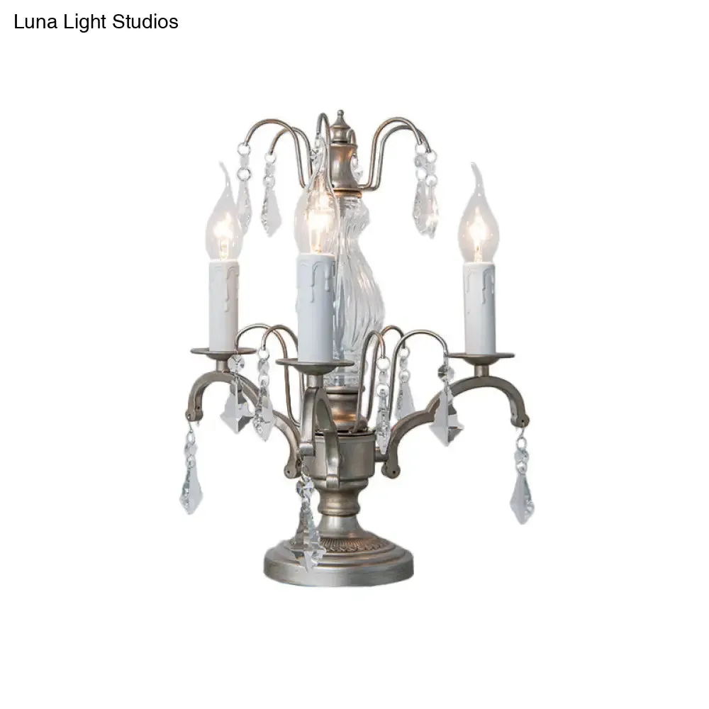 Zoey - Silver Night Light Candle Rustic Style Lamp with Crystal Droplet