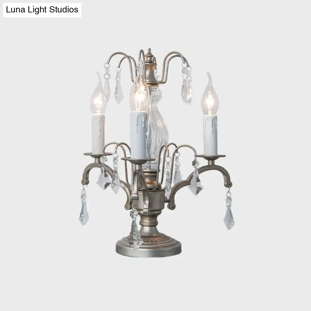 Zoey - Silver Night Light Candle Rustic Style Lamp with Crystal Droplet