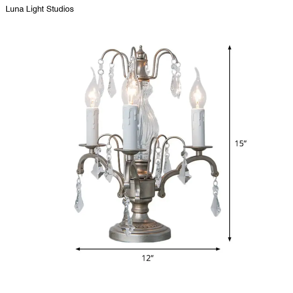Zoey - Silver Night Light Candle Rustic Style Lamp with Crystal Droplet