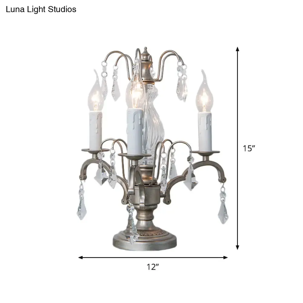 Zoey - Silver Night Light Candle Rustic Style Lamp with Crystal Droplet